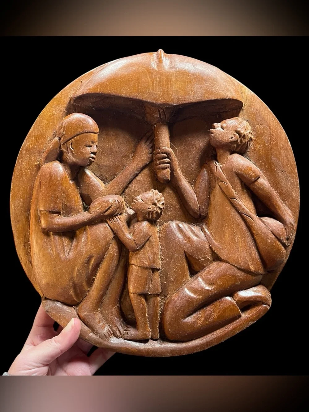 Handcrafted Brown Wood Relief Family Wall Art